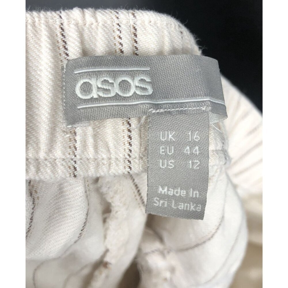 Asos Striped Linen Blend Trousers Womens 12 Beach Boho Vacation Resort Summer - Picture 3 of 10
